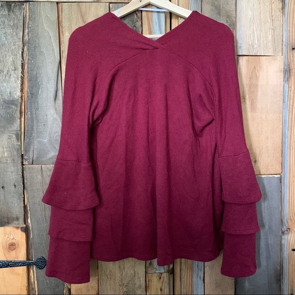 Maroon Ruffled Sleeves Cardigan - Picture 3 of 3